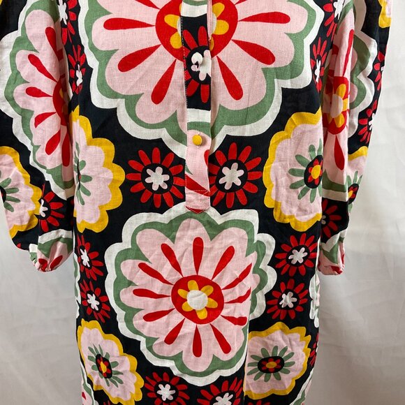 Boden Midi-Maxi Dress US 6 Black Pink Red Yellow Green Floral Mandarin Collar - Picture 4 of 13